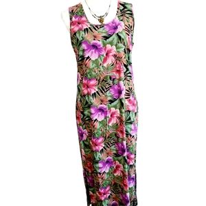 Liz Baker Floral maxi tropical pattern sleeveless dress.Size L